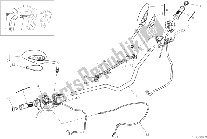 All parts for the Handlebar of the Ducati Scrambler Desert Sled Thailand 803 2019